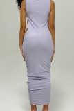 Yellow Sexy Solid Hollowed Out Patchwork O Neck One Step Skirt Dresses