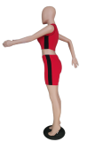 Red Fashion Print Letter Half A Turtleneck Sleeveless Two Pieces