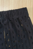 Matte Black Sexy Solid Hollowed Out Patchwork High Waist Pencil Patchwork Bottoms