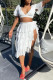 White Fashion Sexy Solid Bandage Patchwork Slit V Neck Short Sleeve Two Pieces