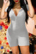 Grey Fashion Casual Solid Basic Hooded Collar Skinny Romper