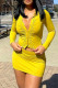 Yellow Fashion Sexy Solid Patchwork Turndown Collar Long Sleeve Two Pieces