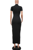 Pink Casual Solid Patchwork Turndown Collar Straight Dresses