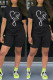 Black Fashion Casual Print Basic O Neck Short Sleeve Two Pieces