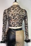 Leopard Print Sexy Leopard Beading Half A Turtleneck Tops