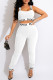 White Fashion Street Letter Patchwork Spaghetti Strap Sleeveless Two Pieces