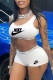 White Fashion Casual Print Patchwork U Neck Sleeveless Two Pieces