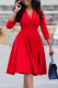 Red Casual Solid Patchwork V Neck Cake Skirt Dresses