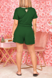Ginger Fashion Solid Draw String O Neck Straight Rompers
