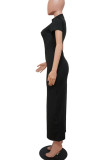 Pink Casual Solid Patchwork Turndown Collar Straight Dresses