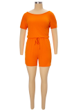 Ginger Fashion Solid Draw String O Neck Straight Rompers