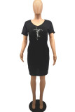 Pink Fashion Casual Print Basic V Neck Short Sleeve Dress