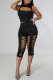 Black Fashion Sexy Solid Hollowed Out Asymmetrical Half A Turtleneck Sleeveless Two Pieces