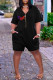 Black Fashion Casual Letter Print Patchwork V Neck Regular Romper
