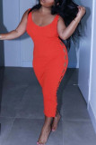Red Fashion Sexy Solid Hollowed Out Backless O Neck Vest Dress Dresses