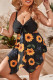 Black Orange Sexy Print Patchwork Backless Asymmetrical V Neck Plus Size Swimwear Set (With Paddings)