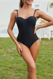Black Fashion Sexy Solid Patchwork Backless Swimwears (With Paddings)