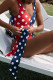 Blue Red Fashion Sexy Dot Print Patchwork Backless Swimwears (With Paddings)
