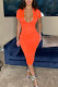 Orange Fashion Sexy Solid Basic V Neck Short Sleeve Dress