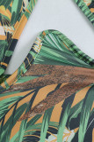 Green Sexy Print Hollowed Out Patchwork Backless Halter Pencil Skirt Dresses