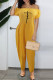 Yellow Casual Print Patchwork Off the Shoulder Loose Jumpsuits