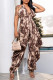 Coffee Fashion Sexy Print Backless Halter Regular Jumpsuits