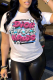 White Fashion Print Patchwork Letter O Neck T-Shirts