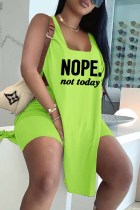 Fluorescent Green Fashion Casual Letter Print Slit U Neck Sleeveless Two Pieces