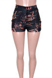 Black Fashion Casual Print Basic Skinny High Waist Shorts