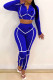 Blue Fashion Casual Print Patchwork Hooded Collar Long Sleeve Two Pieces