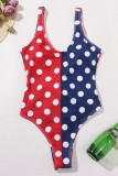 Blue Red Fashion Sexy Dot Print Patchwork Backless Swimwears (With Paddings)