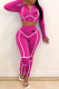 Rose Red Fashion Casual Print Patchwork Hooded Collar Long Sleeve Two Pieces