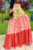 Pink Casual Sweet Print Patchwork Spaghetti Strap A Line Dresses