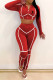 Red Fashion Casual Print Patchwork Hooded Collar Long Sleeve Two Pieces