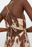 Light Brown Sexy Print Patchwork Backless Spaghetti Strap Straight Dresses