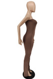 Brown Sexy Solid Patchwork Slit Strapless Regular Jumpsuits