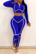 Blue Fashion Casual Print Patchwork Hooded Collar Long Sleeve Two Pieces