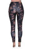 Black Fashion Casual Print Basic Skinny High Waist Pencil Trousers