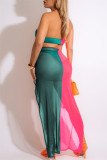 Khaki Fashion Sexy Solid Split Joint Backless Strapless Sleeveless Two Pieces