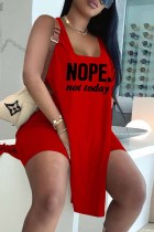 Red Fashion Casual Letter Print Slit U Neck Sleeveless Two Pieces