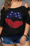Black Fashion Casual Print Hollowed Out O Neck T-Shirts