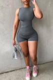 Dark Gray Sexy Solid Split Joint O Neck Sleeveless Two Pieces