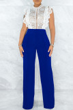Blue Fashion Casual Solid Basic Regular High Waist Trousers
