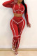 Red Fashion Casual Print Patchwork Hooded Collar Long Sleeve Two Pieces