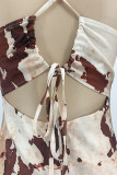 Light Brown Sexy Print Patchwork Backless Spaghetti Strap Straight Dresses