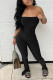 Black Sexy Solid Patchwork Slit Strapless Regular Jumpsuits
