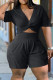 Black Fashion Casual Solid Basic V Neck Short Sleeve Two Pieces