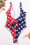 Blue Red Fashion Sexy Dot Print Patchwork Backless Swimwears (With Paddings)