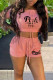 Pink Sexy Print Patchwork Short Sleeve Two Pieces