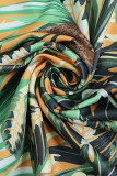 Green Sexy Print Hollowed Out Patchwork Backless Halter Pencil Skirt Dresses